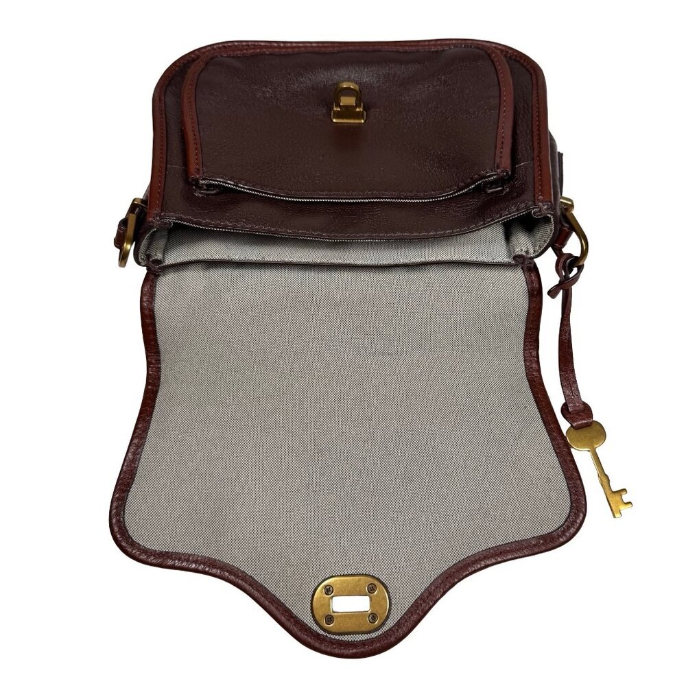 Fossil Heritage Crossbody Bag Top Handle Black Brown Leather Preppy - Picture 10 of 16